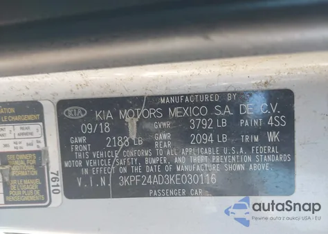 2019 Kia Forte Lxs from USA, damaged, VIN 3KPF24AD3KE030116